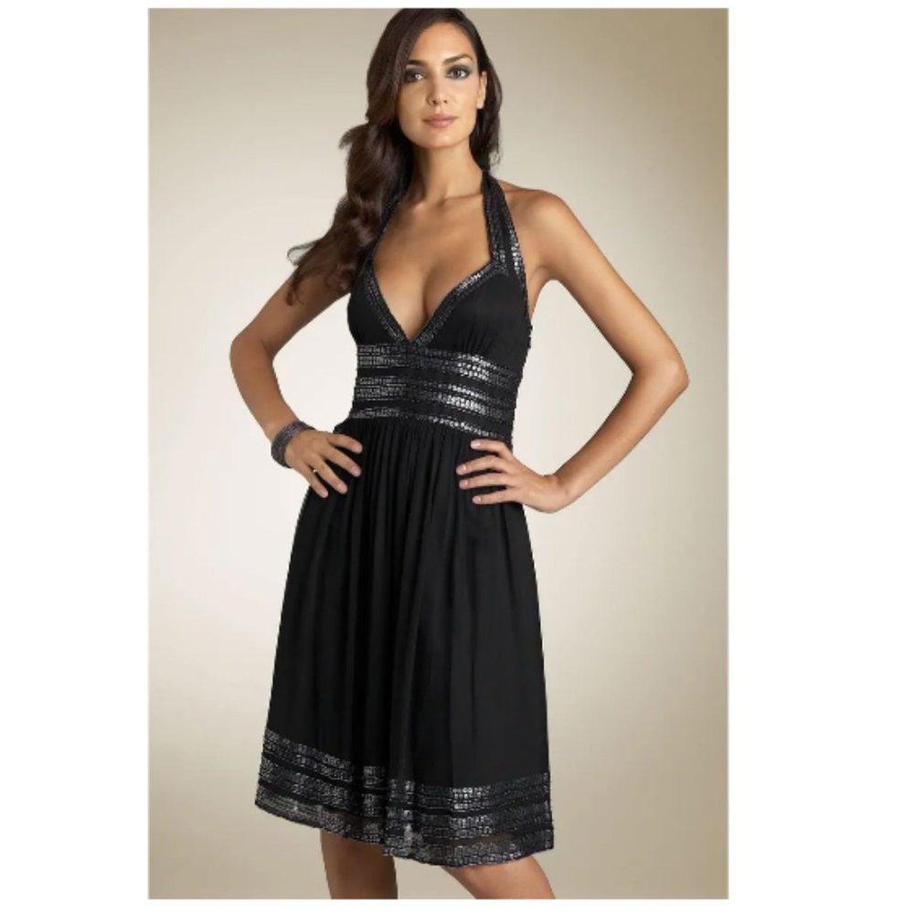 Adrianna Papell Sequin Grecian Halter Dress